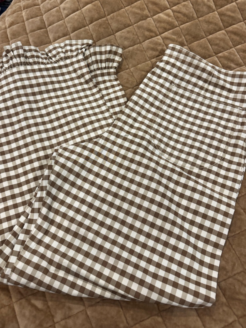 Maeve Brown&White Gingham Ruffle-Hem wide leg Pants w/ pockets! Fun&Flattering! - Picture 14 of 14